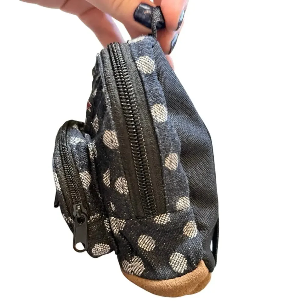 Jansport Mini Backpack Right Pouch Navy Wiggy Dot Jacquard Tan Suede Cute Sweet